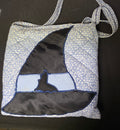 Handmade Halloween Black Witch Hat Quilted Bag - Quilted Design with Blue and White Pattern