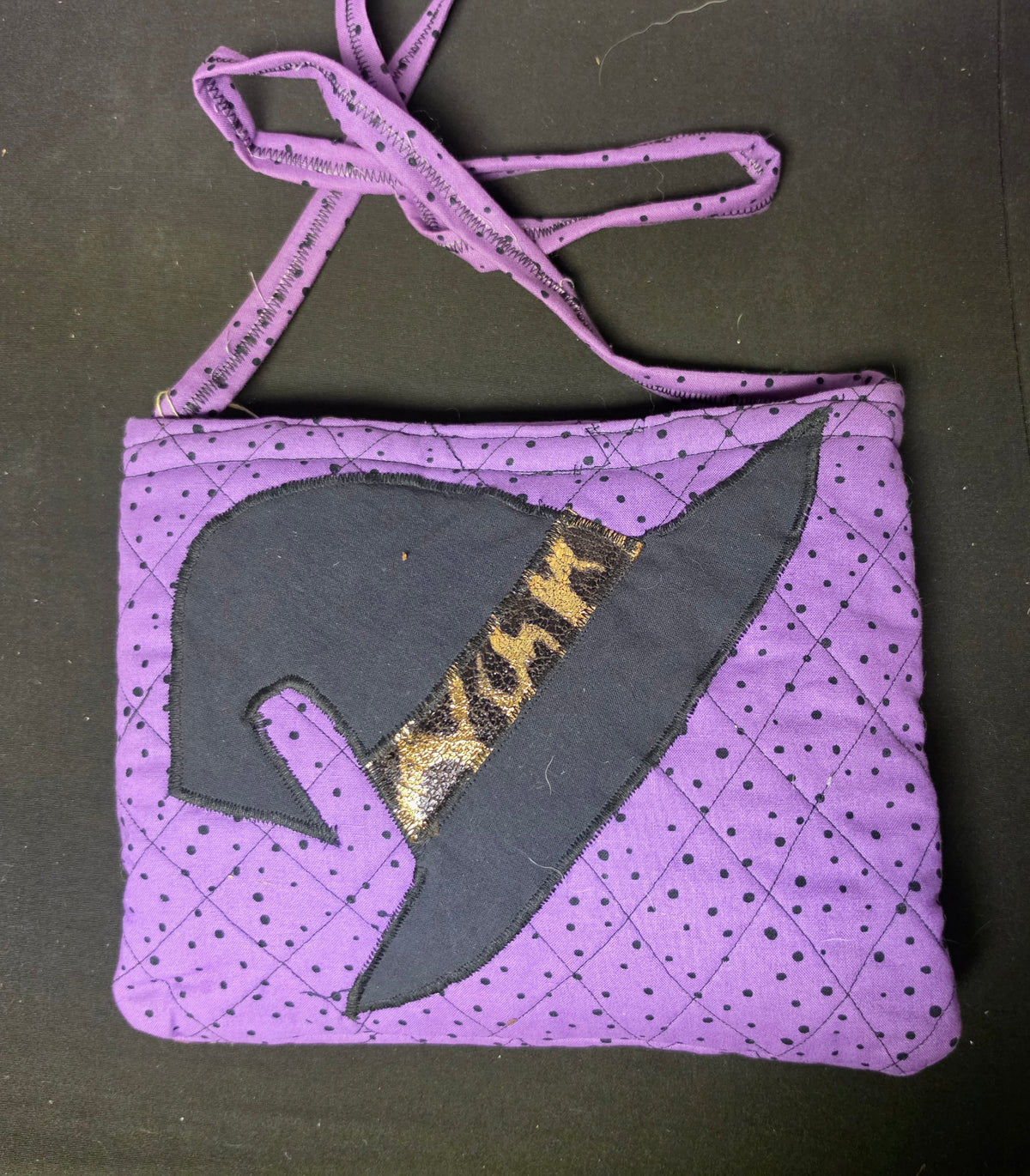 Purple Quilted Witch Hat Design Crossbody Bag